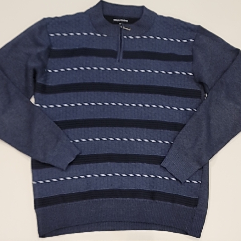 Alberto Cardinali Quarter-Zip Sweater Stripe Blue XL - Picture 2 of 9